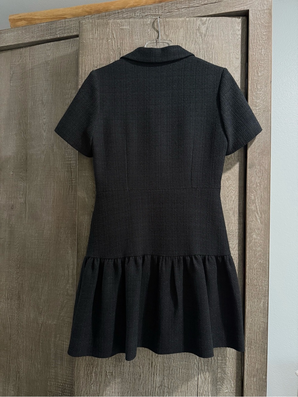 Sandro Black Short-Sleeve Button-Front Tweed Mini Dress - Picture 6 of 10